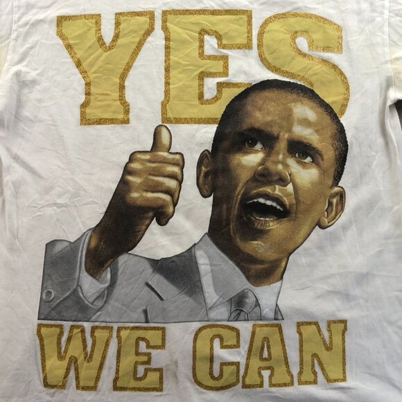 Obama Yes We Can T-Shirt Mens XL Broadway White Graphic Tee Vintage Patriotic - Picture 6 of 13